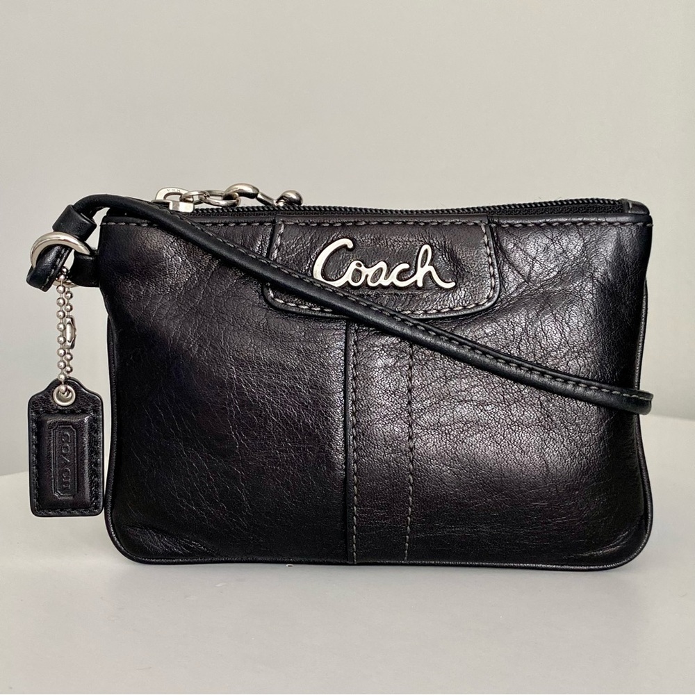 Coach Signature Black Leather Wristlet